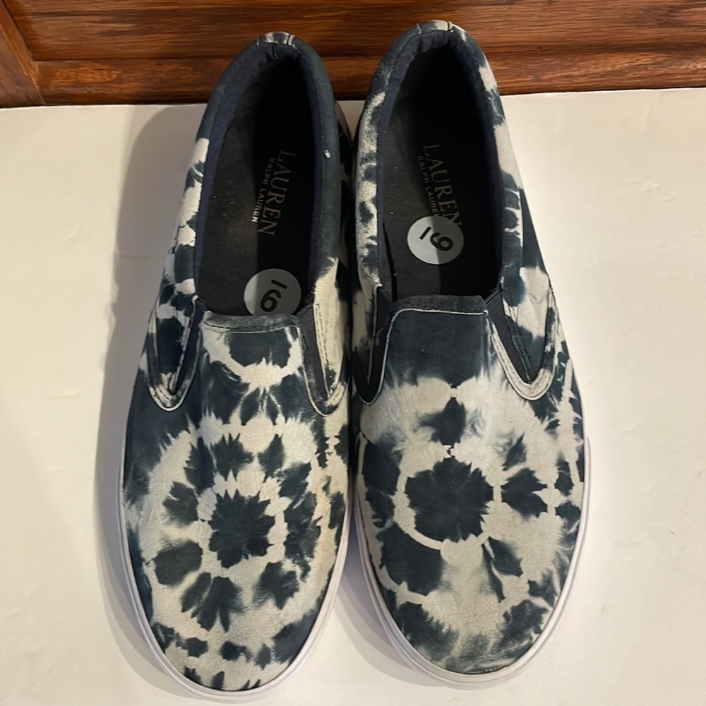 Lauren RALPH LAUREN women’s CEDAR TIE DYE LEATHER UPPER shoes sneaker size 9